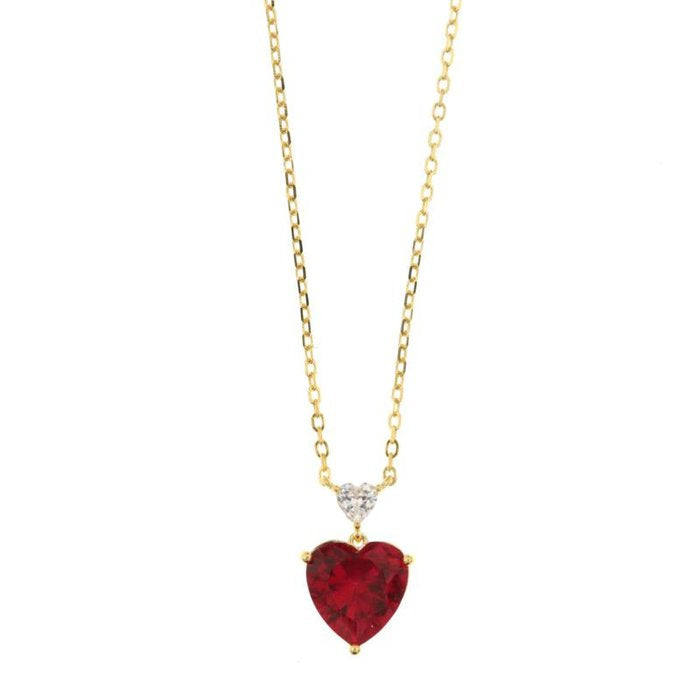 Collana in Argento 925 con cuori in zircone bianco e rosso rubino