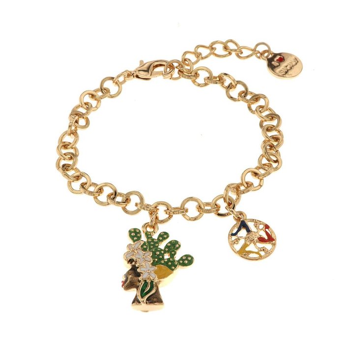 Bracciale in Metallo con testa di moro donna e simbolo di Trinacria impreziositi da smalti colorati