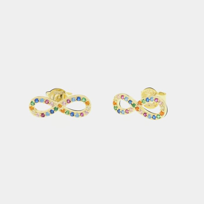 Orecchini in Argento 925 simbolo infinito a lobo, con zirconi multicolor