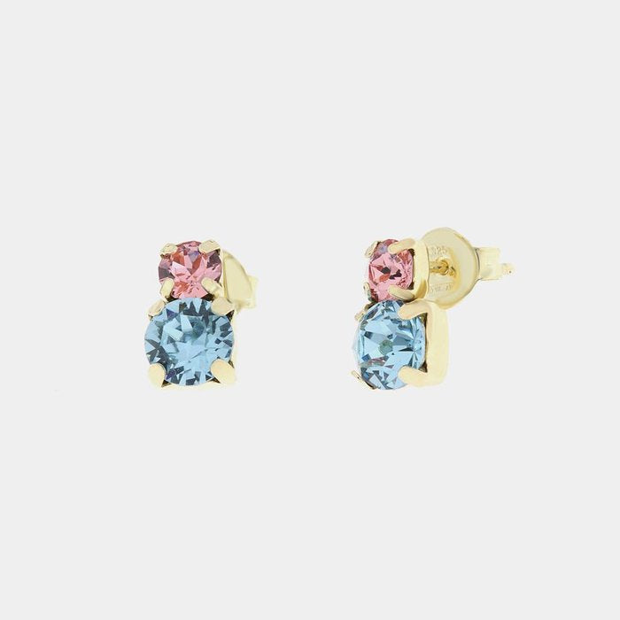 Orecchini in Argento 925  a lobo con cristalli rosa e azzurro