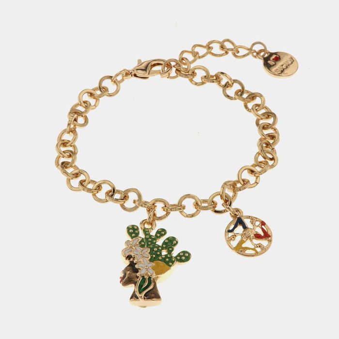 Bracciale in Metallo con testa di moro donna e simbolo di Trinacria impreziositi da smalti colorati